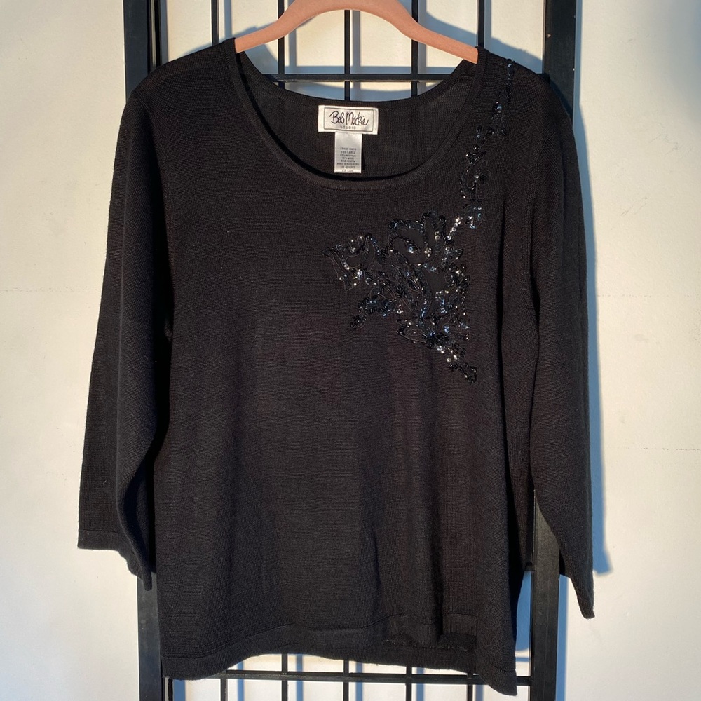 Bob Mackie Black Top with Sequins Size L